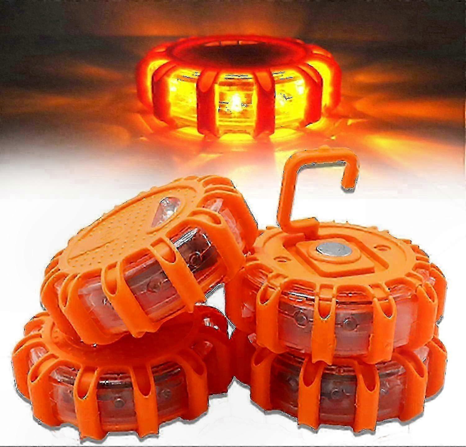 4-Pack LED Safety Flares for Roadside Emergencies - Flashing Warning Beacons Kit