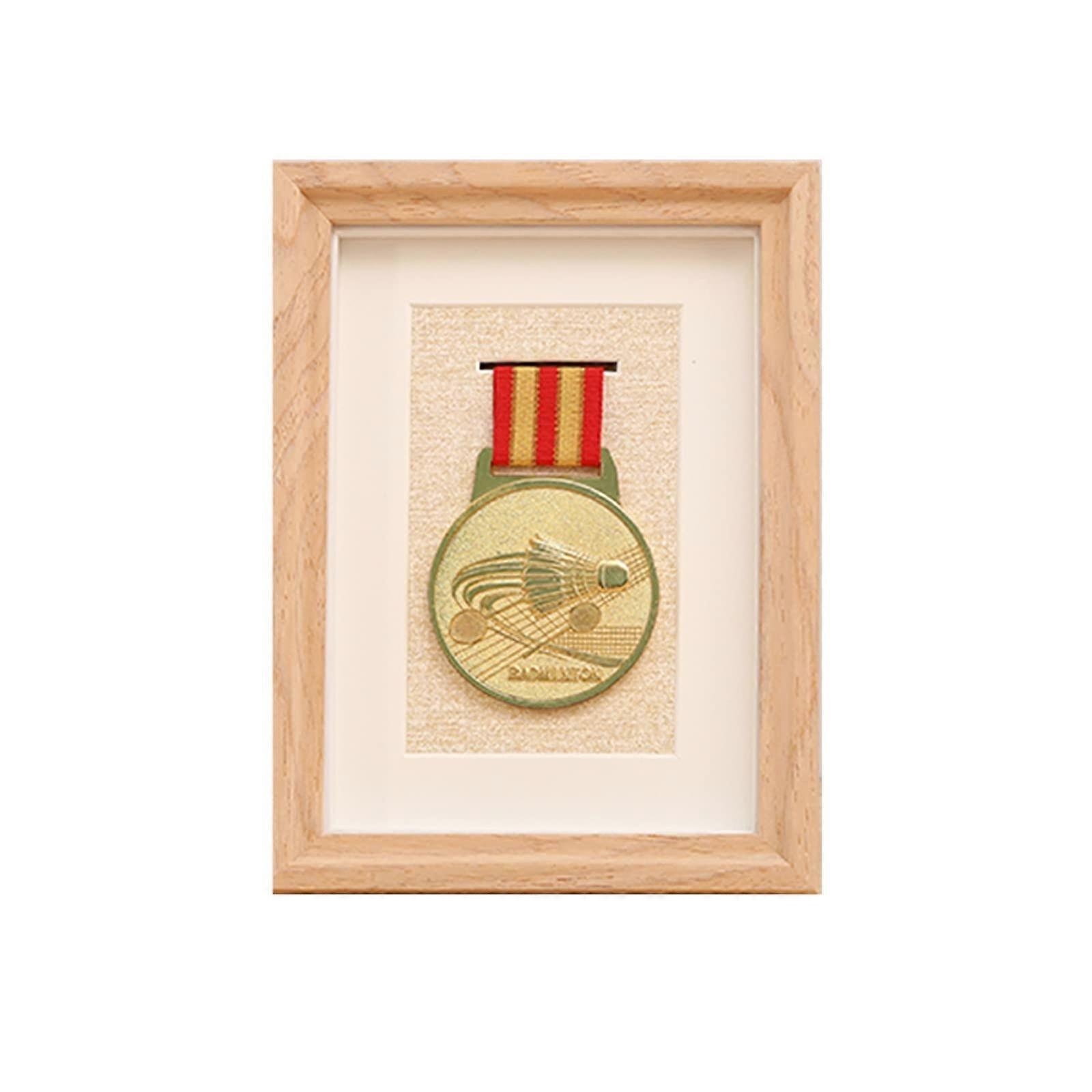 13x18cm Solid Wood Medal Display Case with Photo Frame, Protective Clear Panel, 5 Colors