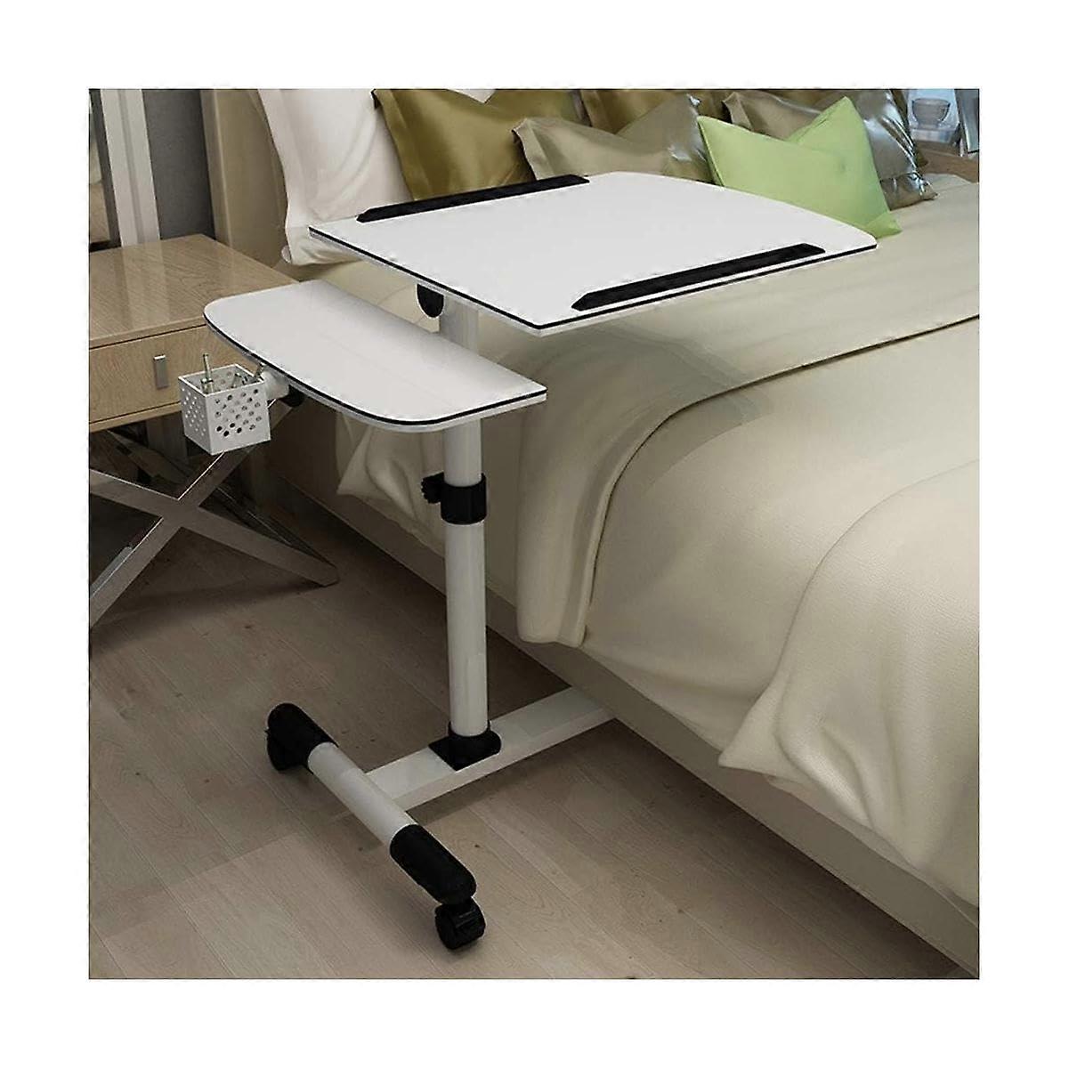 Overbed Table with Lockable Wheels, Height Adjustable Bedside Desk, Tiltable Laptop Stand Steel Frame