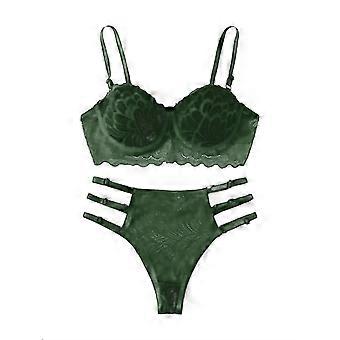 Ensemble de lingerie pour femme, lingerie en dentelle tendance, sous-vêtements, pyjama à anneaux en acier, soutien-gorge jarretelle, couleur : vert, taille : L