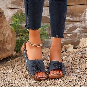 Sandali con zeppa Willtoo comodi e antiscivolo, tinta unita, ortopedici da donna, in pelle, con plateau basso, scarpe da spiaggia blu, taglia US-9 (EU-42).