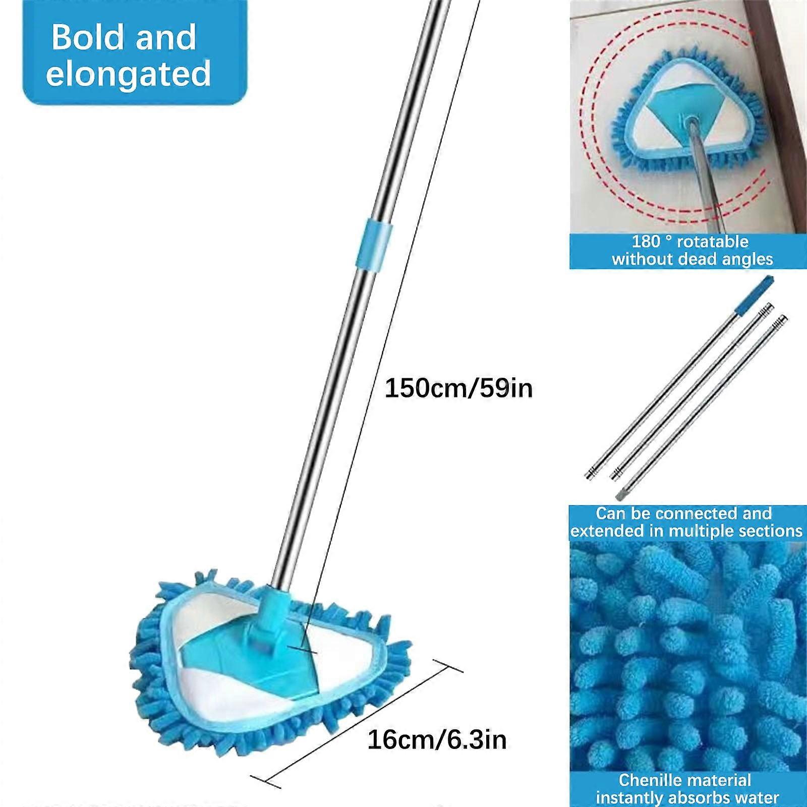 Rotatable Adjustable Cleaning Mop,Telescopic Triangular Mop with Automatic Water Squeezing Function for Floor Window Ceiling,with Microfiber Pads