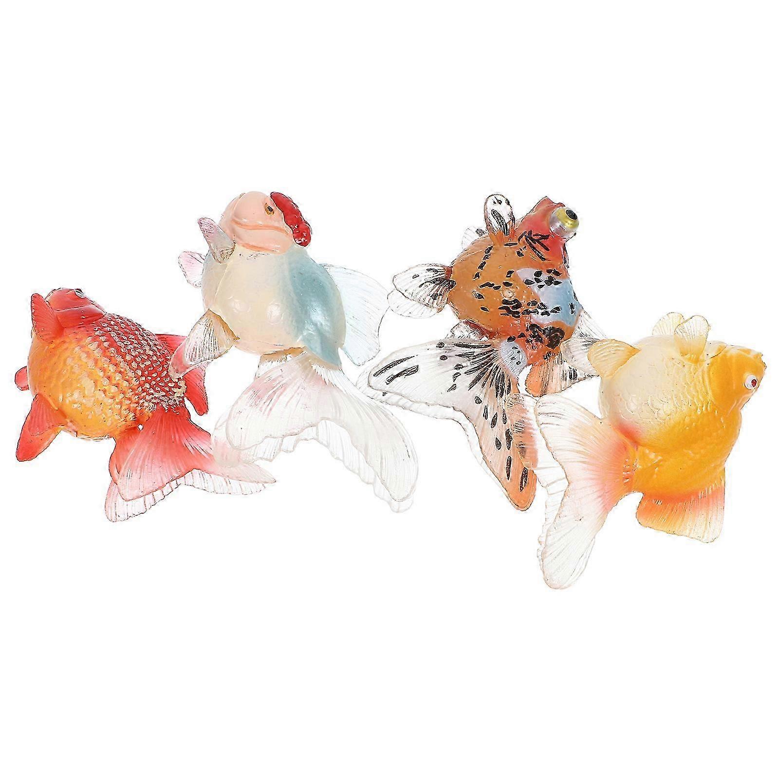 Plastic Fish Model Simulation Goldfish Figurine for Decor 4Pcs Pack