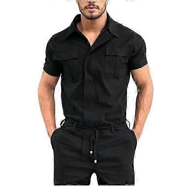 Herren Solid Casual Work Kurzarm Overall Jumpsuits