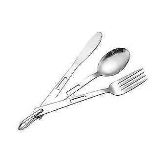 SZW-Camping Cutlery Set Dinnerware Metal Flatware For Hiking Backpacking Kitchen Silver