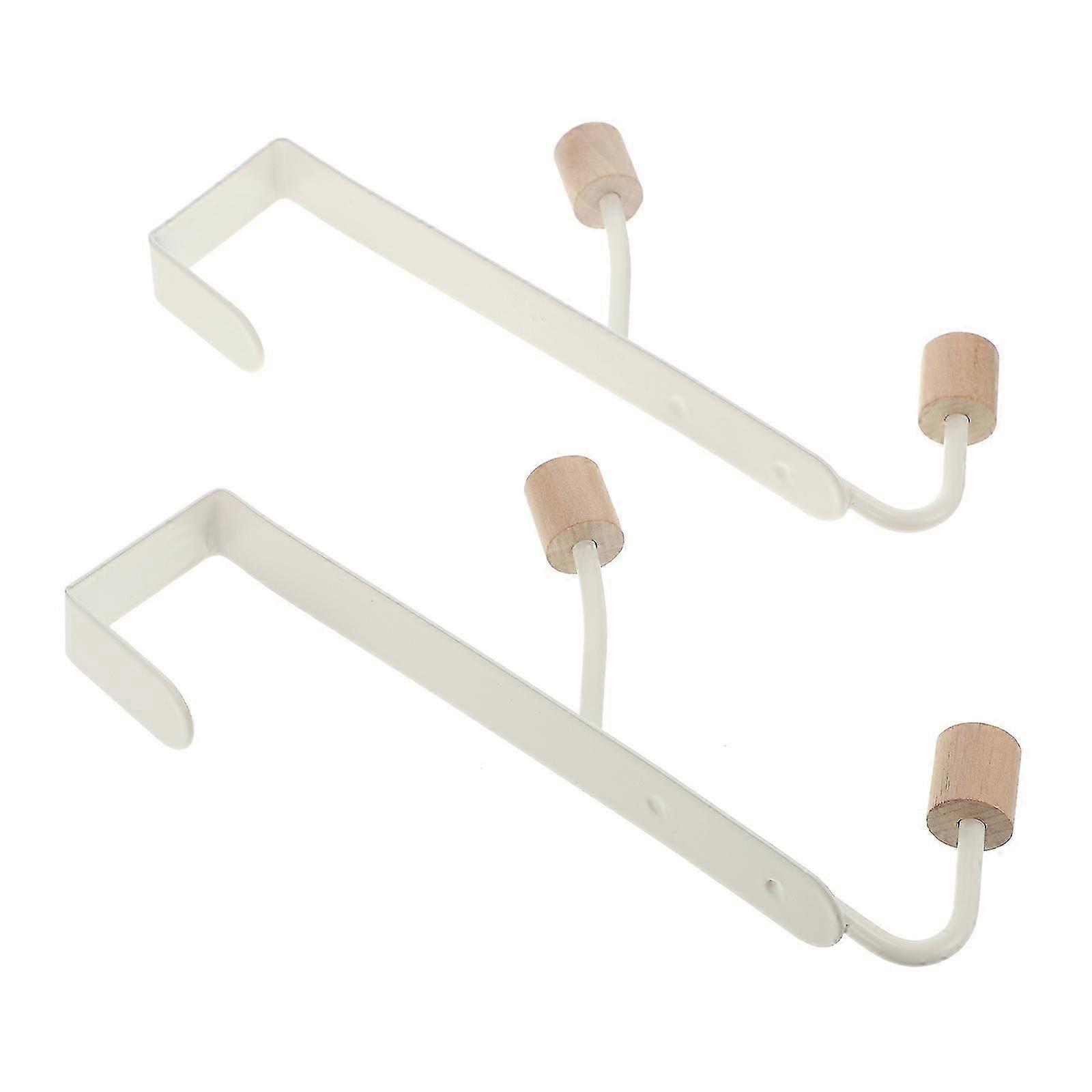 Over Door Hook 4 Pack with White Coat Hooks, Metal and Wood, No Drilling Needed, Space Saving Storage for Entryway, Bathroom, Bedroom