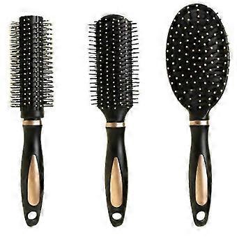 3-pack (black) hair brush set - detangling brush, paddle brush