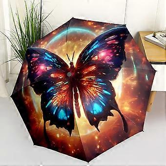 1pc Ladybugs, butterflies pattern Umbrella Portable Folding Umbrella Iron Frame Hole Bone Structure Outdoor Home Umbrella