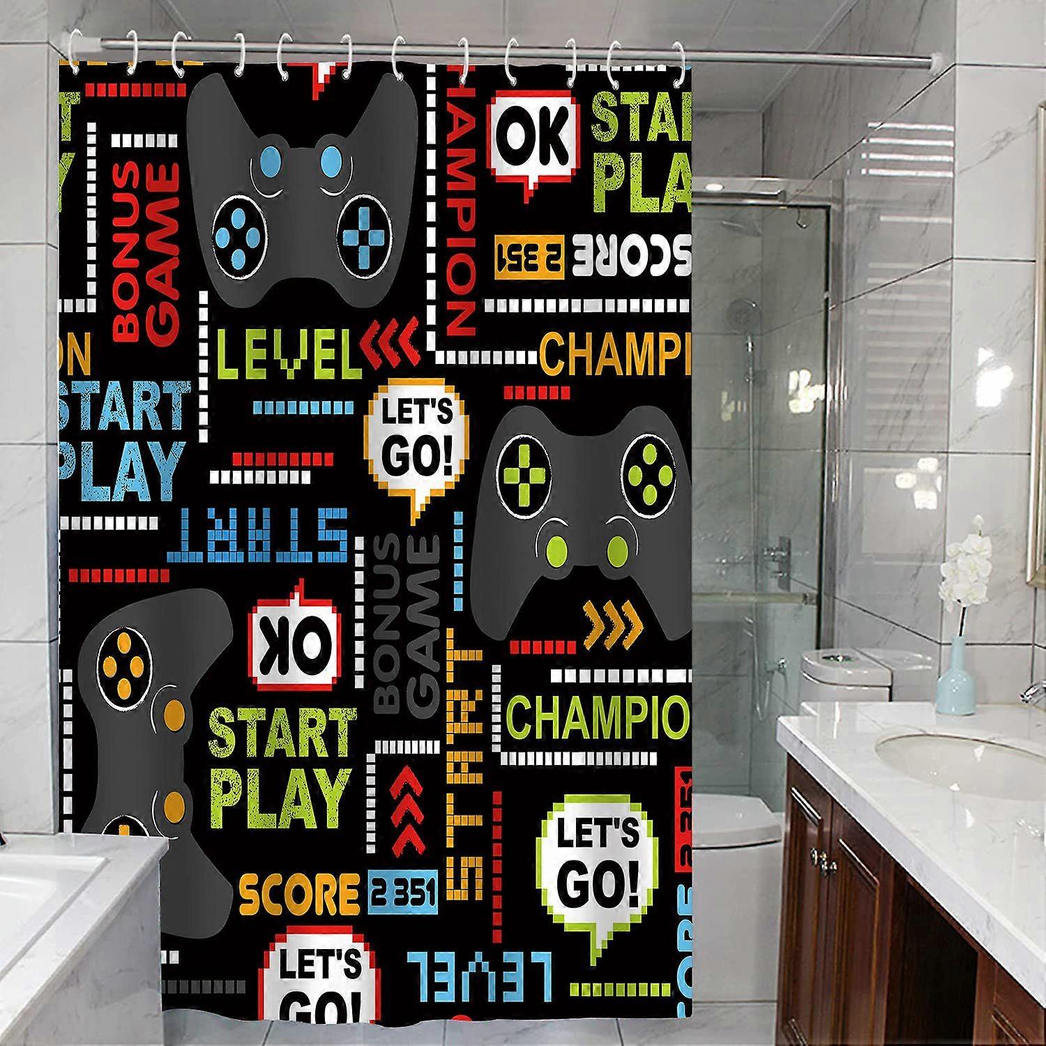 Cartoon Game Controller Shower Curtain, Waterproof Polyester