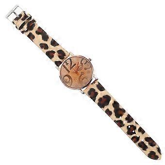 Fashion Round Watch Numeral Dial Quartz Watches PU Leather Strap Wrist Watch compatible with Women (Leopard)