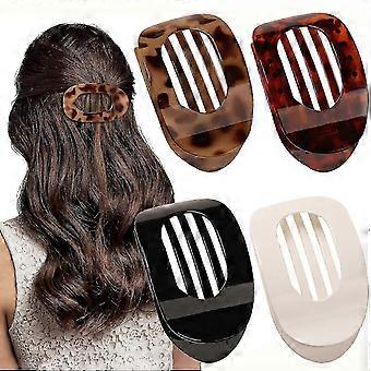 4 PCS Flat Hair Clips, Round Lay Down Hair Claw Clips for Women Girls-Leopard [MI]