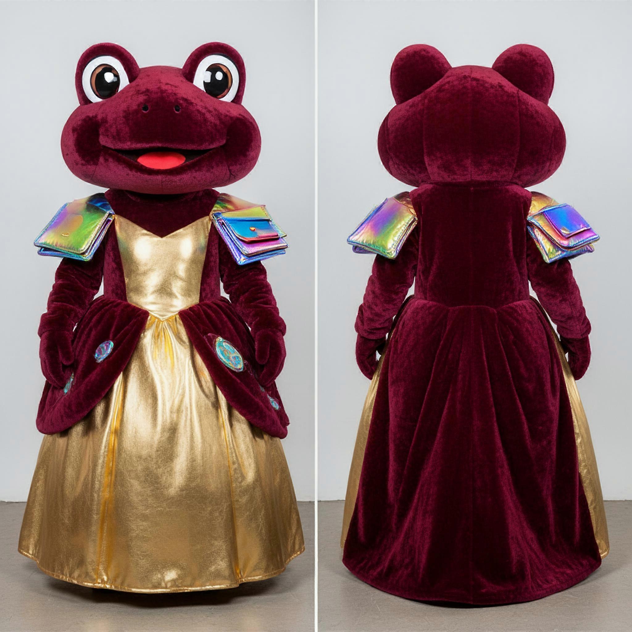 MASTICOT Maroon Velvety Broad Shouldered Frog Mascot