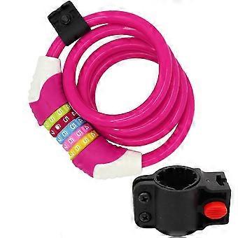 Candado antirrobo con cable de acero y código de 5 dígitos para bicicleta (2 unidades), color rosa