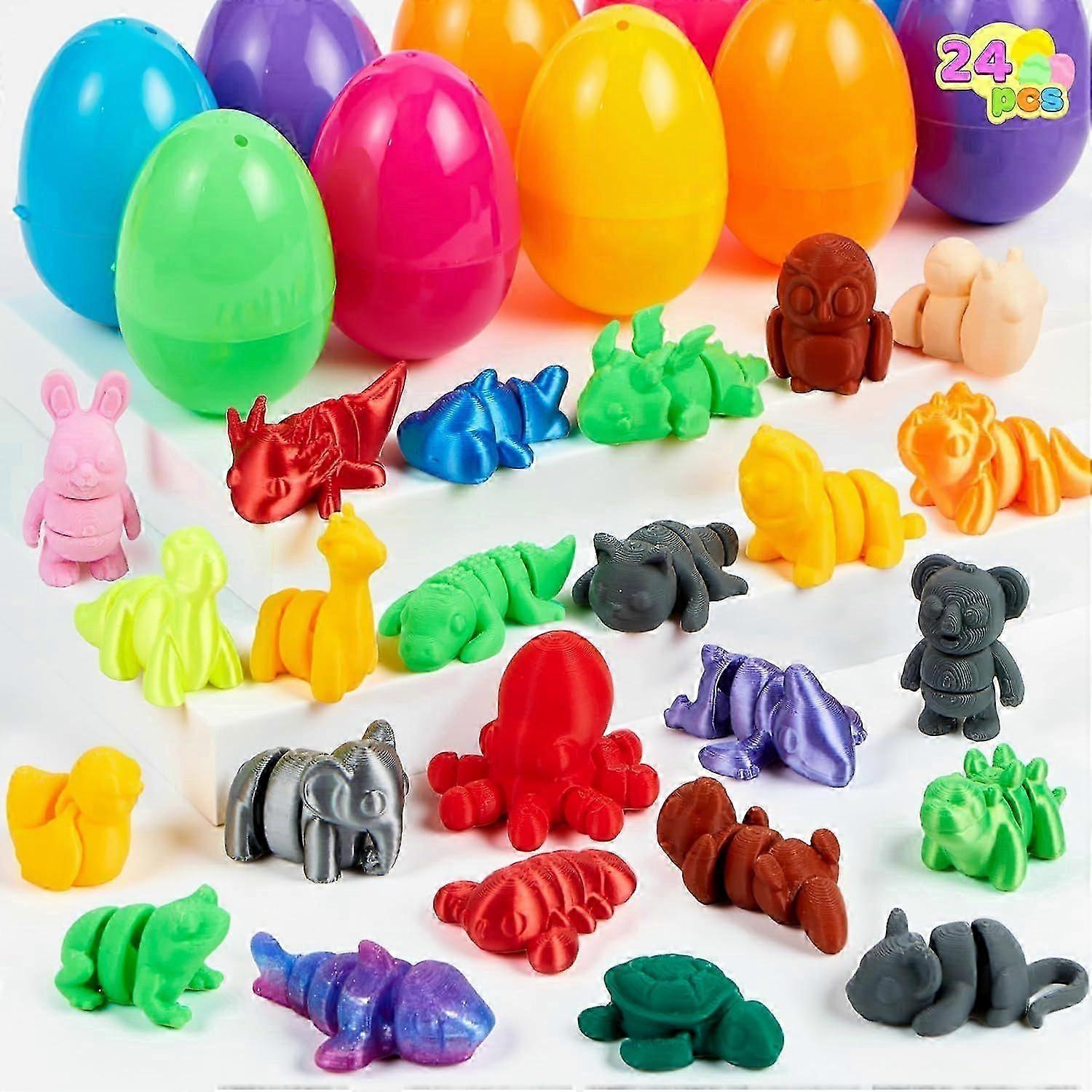 24 Pcs Easter Eggs with 3D Printed Mini Articulated Animals