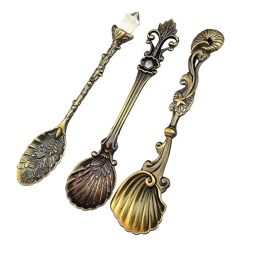 Vintage Classical Spoons Coffee Dessert Spoon Teaspoon 3 Pieces Bronze