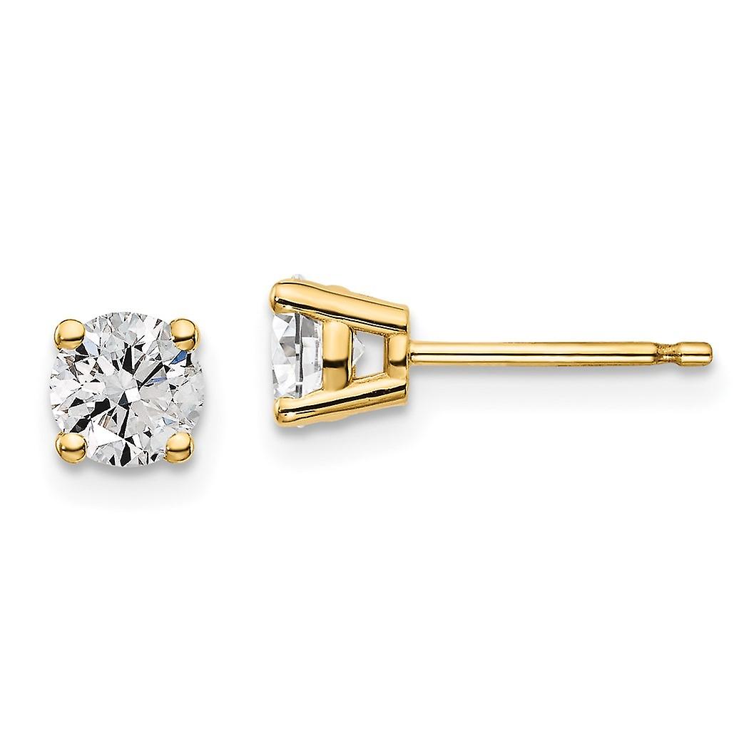 14k Yellow Gold 3/4 Carat Total Weight Round Certified SI1 SI2 G H I Lab Grown Diamond 4 Prong Stud Post Earrings 5x5mm