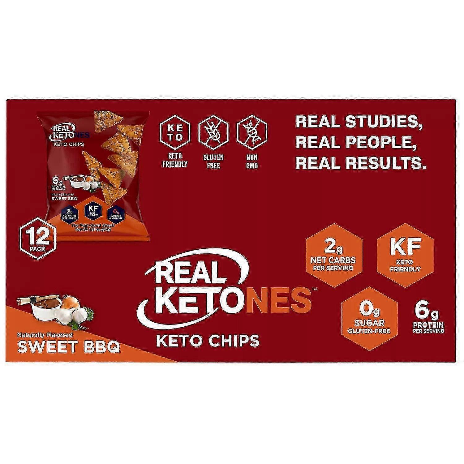 Real Ketones Chips Pack, Sweet Bbq, 12 Ea