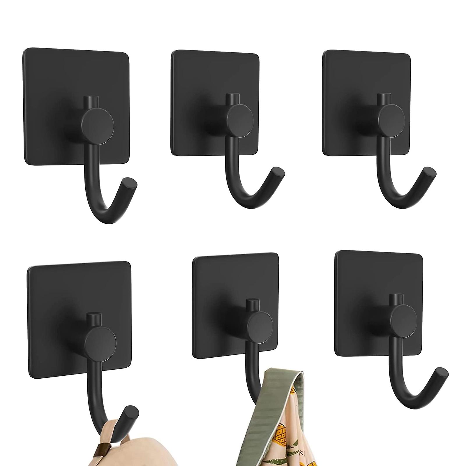 Adhesive Hooks, Black Self Adhesive Shower Wall Hooks - 6 Pcs
