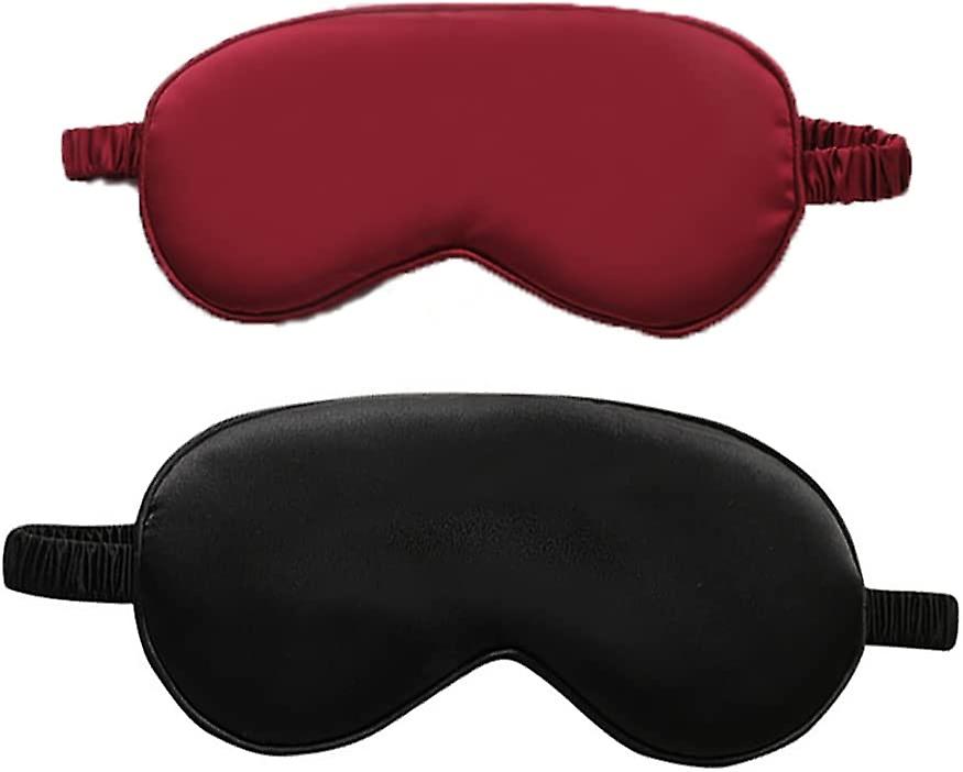 Sleeping Eye Mask, Super Soft Eye Mask, with Elastic Headband, Light and Comfortable Eye Mask, Suitable for Sleeping (2PCS) (Black+red)