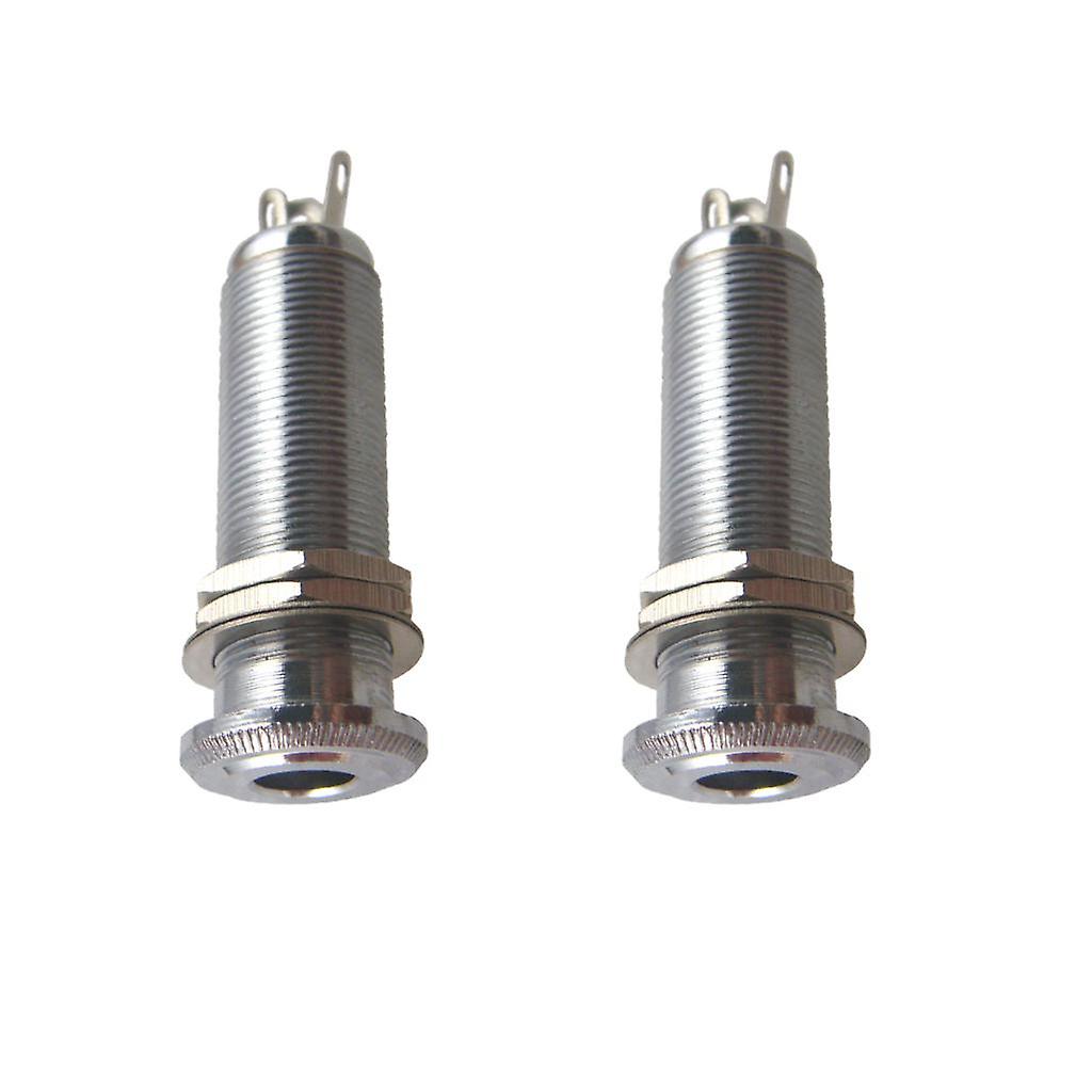 2x Guitar Bass Pickup Threaded Cylinder Jack Output Input Plug Socket Silver