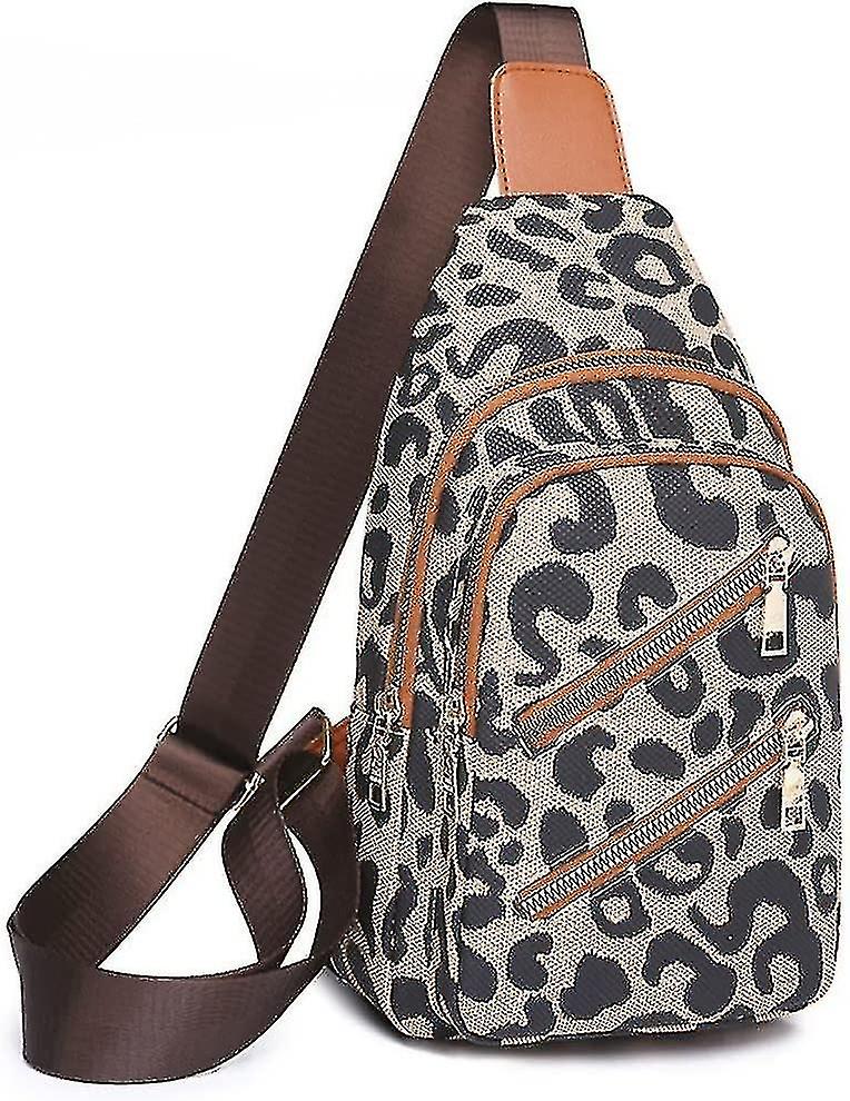 Leopard Print Chest Bag For Women Letter Print Crossbody Sling Backpack With Wide Strap Multipurpose Fanny Daypack (white)
