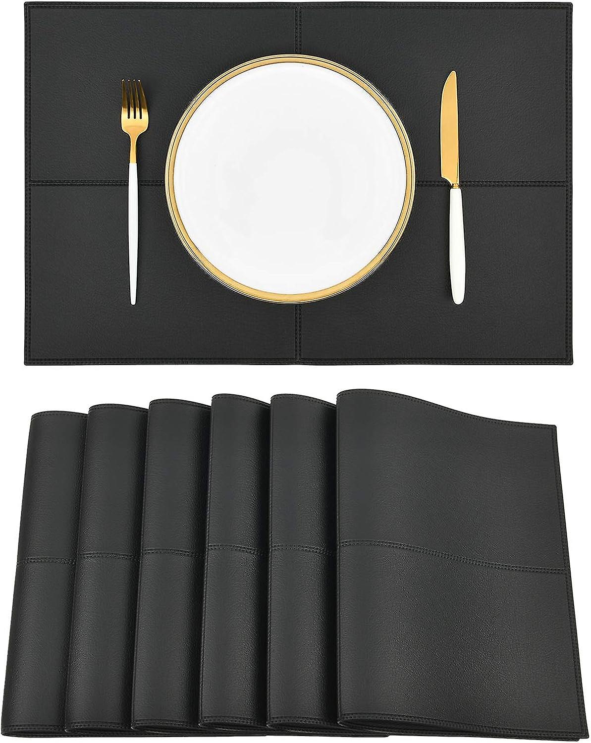Set De 6 Sets De Table En Similicuir Noir, Rsistants Aux Taches, Impermables Et Faciles Nettoyer, Adapts Aux Tables De Cuisine