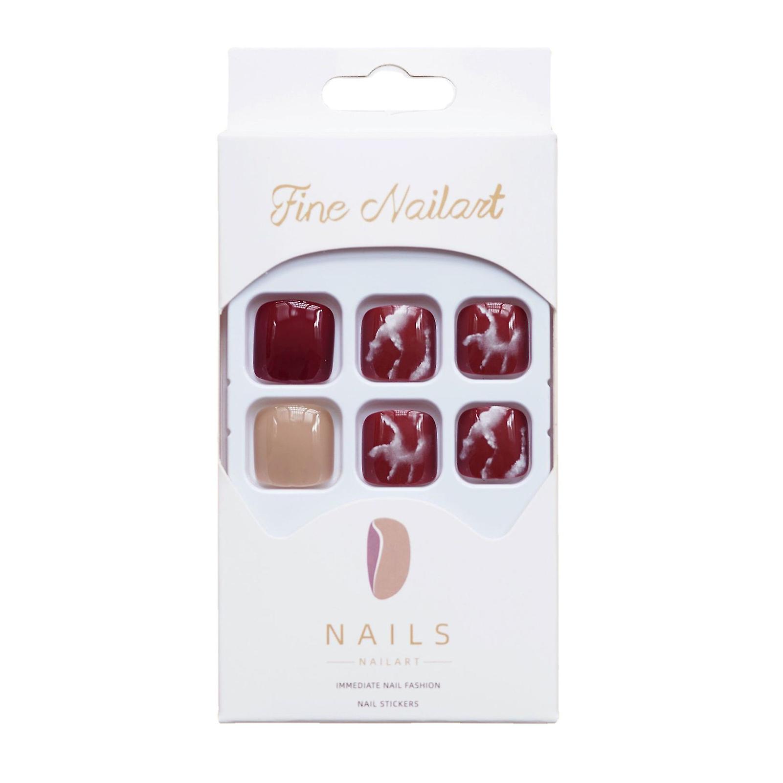 Red Marbling Print Fake Toenails Durable And Never Splitting Fake Toenails