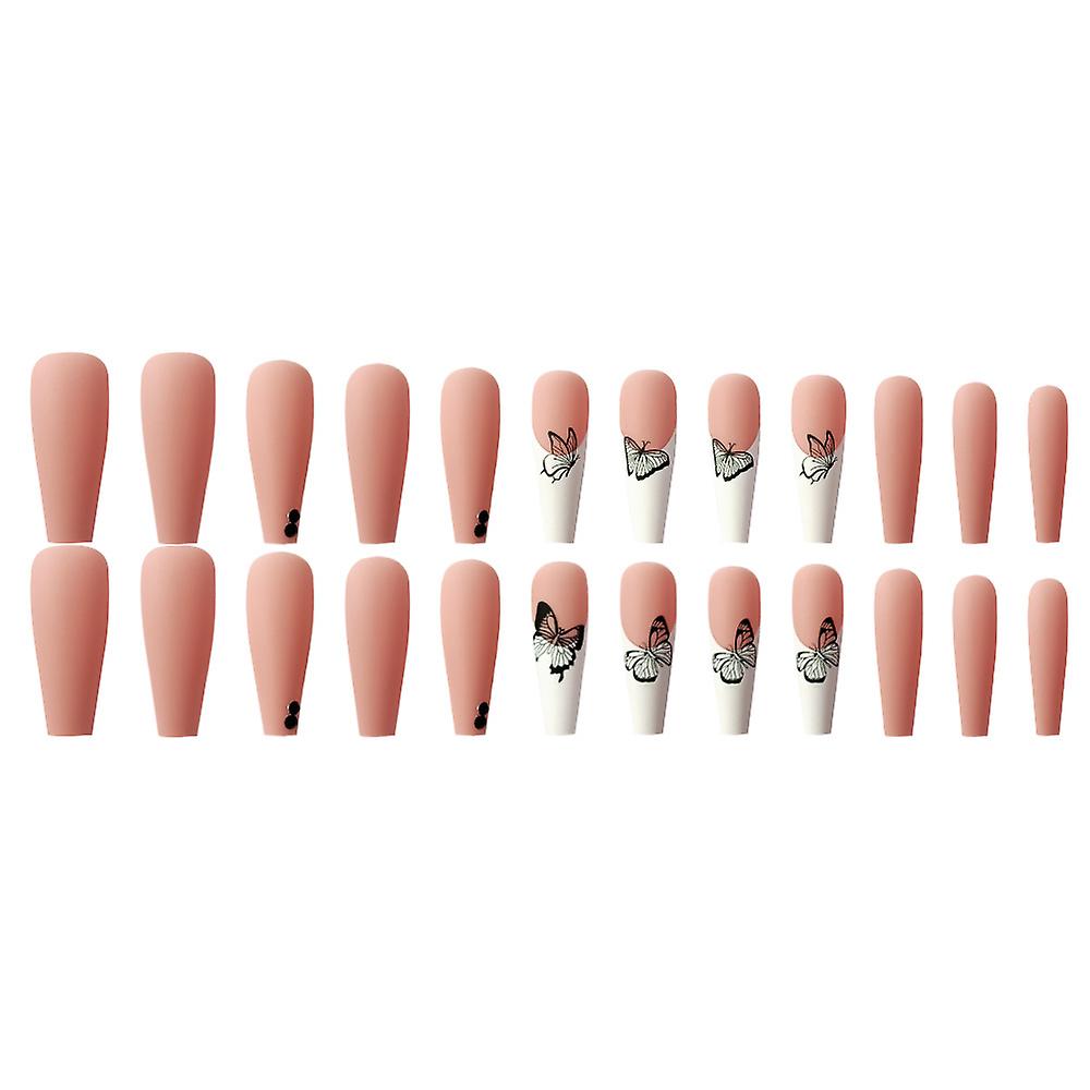 24pcs Long False Nail No Fading Surdy Material Nail Natural To Wear Matching With Circles And Necklaces