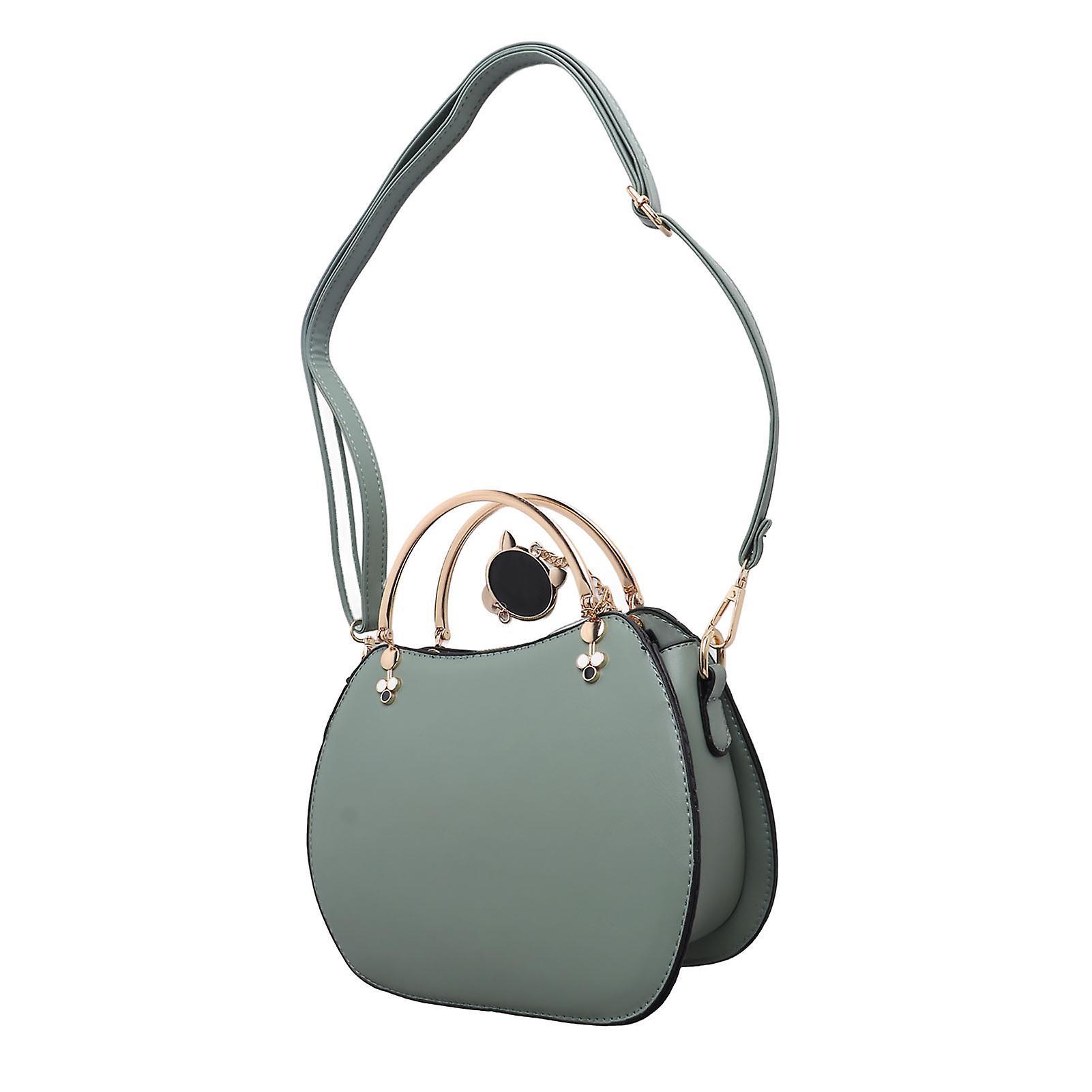 Kvinna Mode Skal Handtag Väska Med Justerbara Remmar PU Läder Axelväska Bedårande Katt Hängsmycke Dekorationer Grön PU Läder