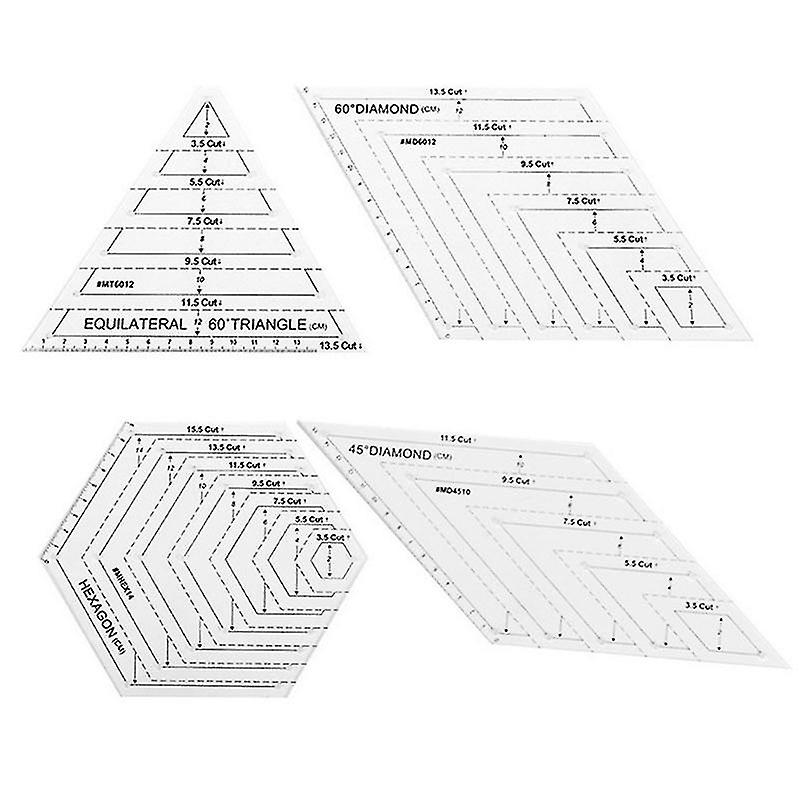 4-piece Grade Ruler Set, Diy Sewing Ruler, Acrylic Special-shaped Sewing And Patchwork Ruler, 45 60 Ruler, Hexagonal, Triangular Patchwork Ruler, For