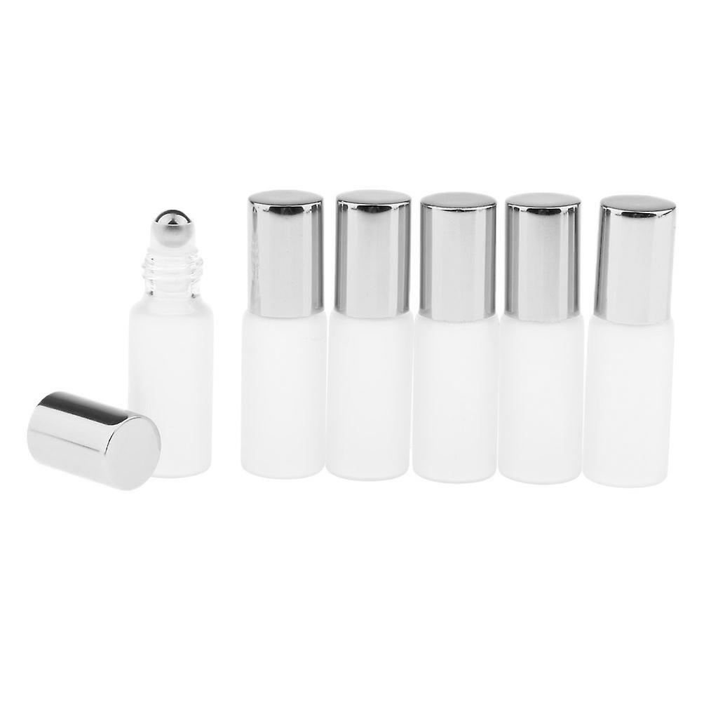 6Pcs Empty Perfume Essential Oil Roll on Bottles Glass Roller Bottle Silver