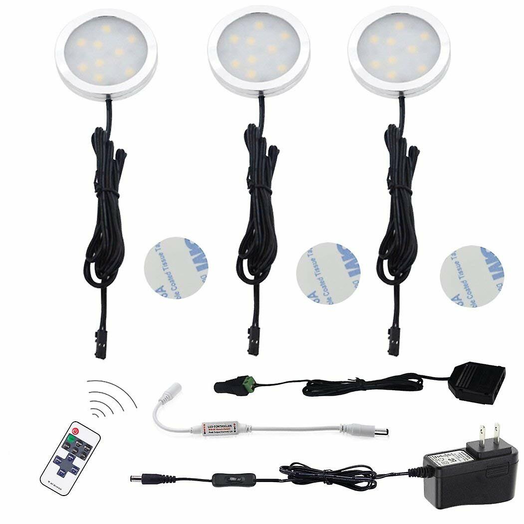 8Pcs Led Cabinet Light White Dimmable Kitchen Counter Under Puck Rf Wireless Remote Control + Power Supply