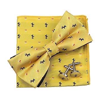 3PC Mens Bowtie Set Fashion Dot Solid Polyester Bow Tie Handkerchief Cufflinks Bar Wedding Party Casual Business Wear Accessories