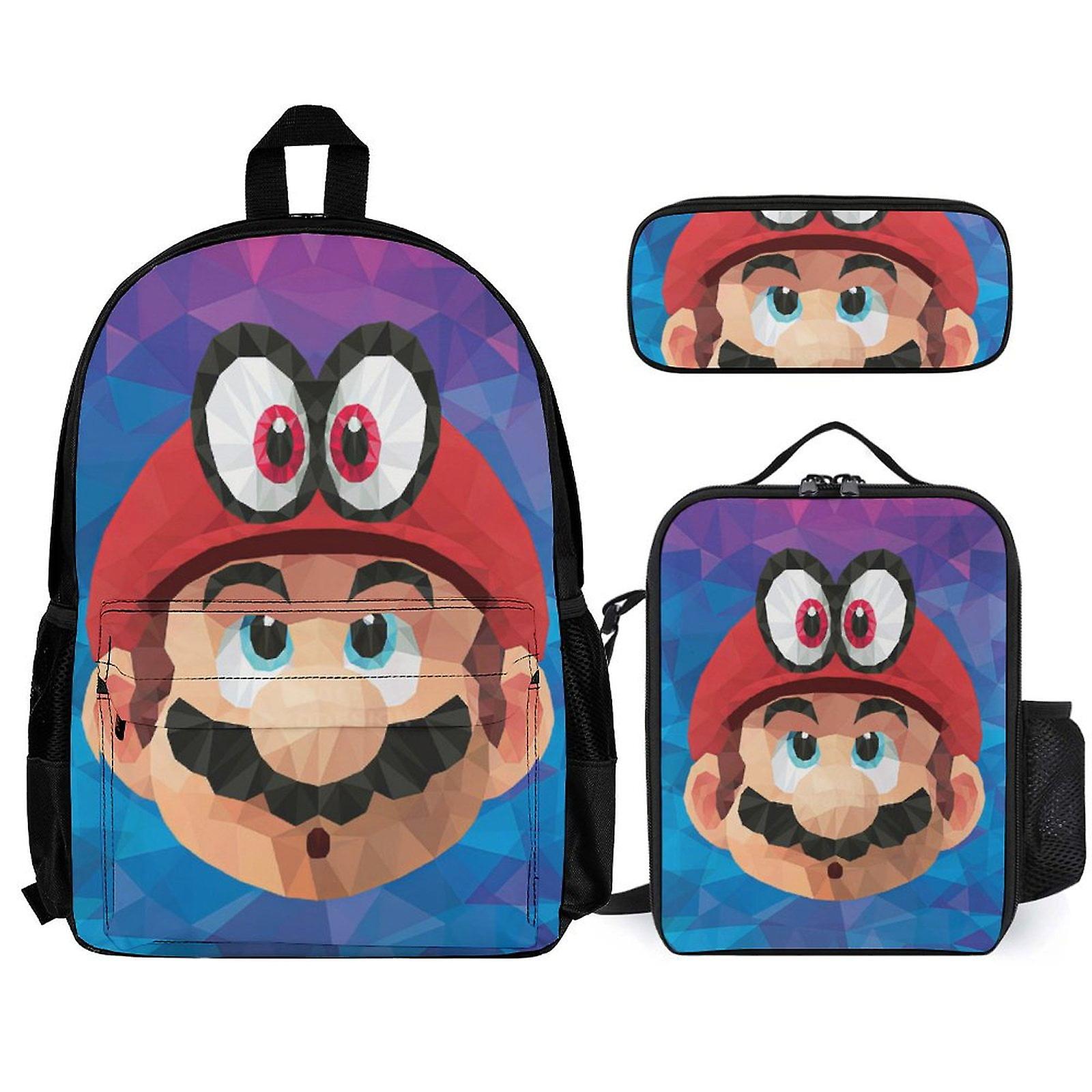 Super Mario Backpack Set, Backpack with Lunch Box And Pencil Case 3pcs Set