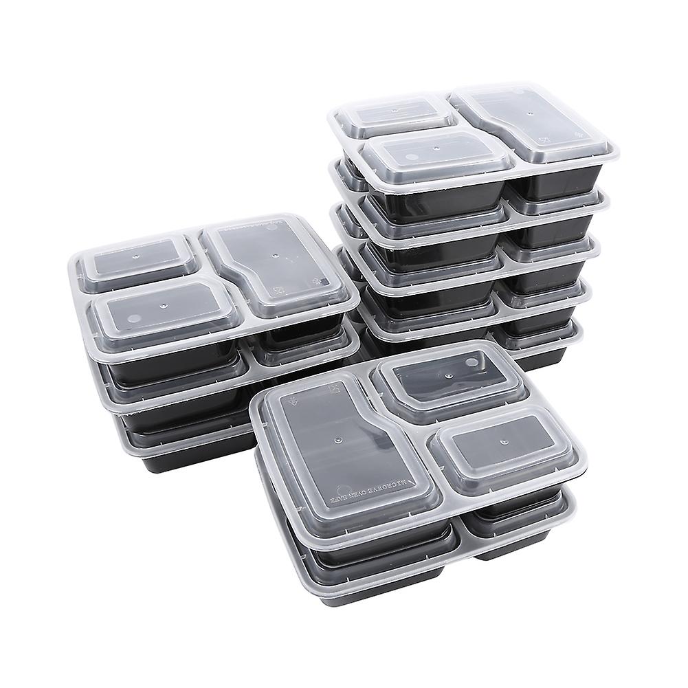 10pcs Meal Prep Containers Plastic Food Storage Microwavable 3 Compartment Lunch Box