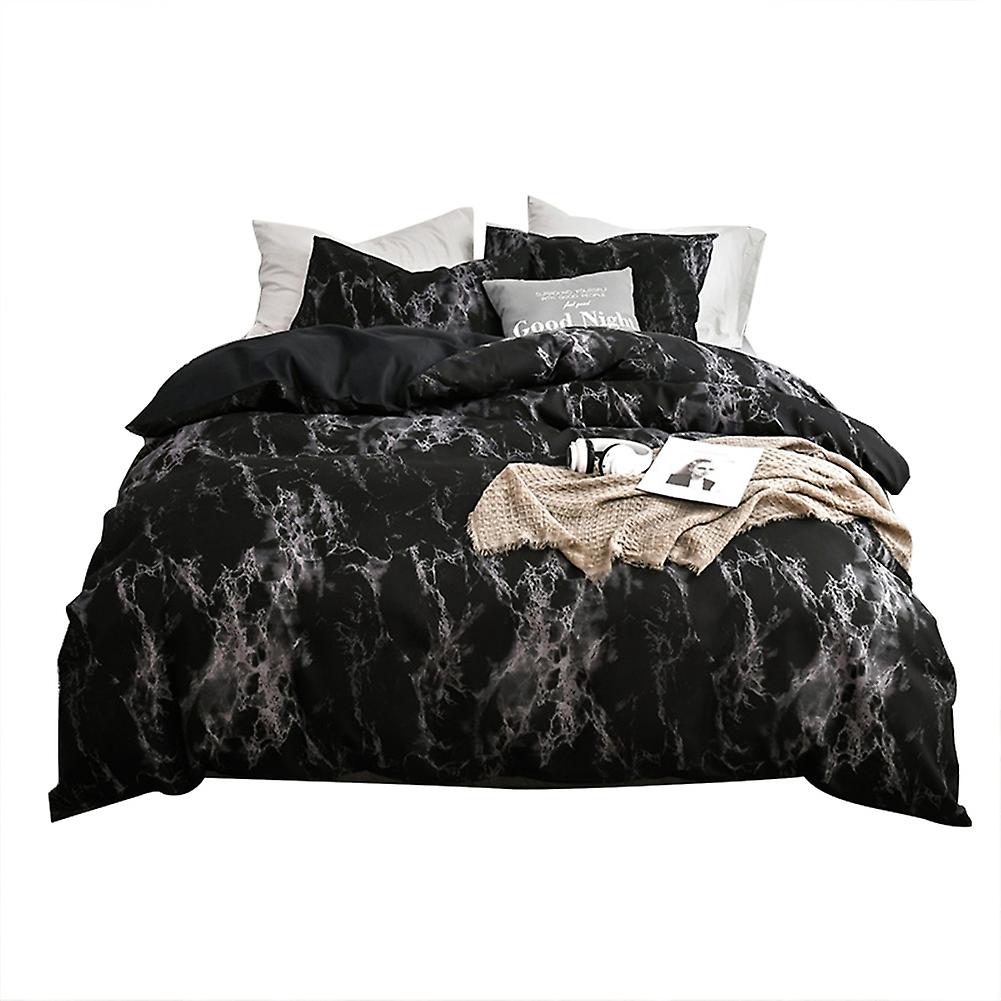 3Pcs\/Set Polyester Marbled Bedding Set Quilt Cover with Pillowcase AU-Double Size (Black)