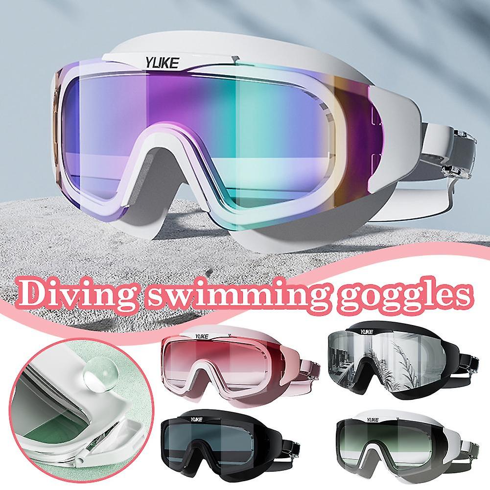 Pink gradient (E)$Swimming goggles waterproof and fog-proof HD professional large frame diving swimming goggles men and women swimming cap set