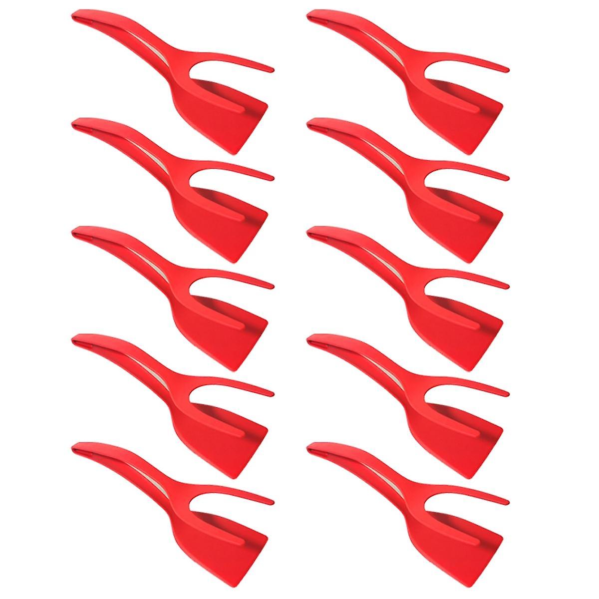 Multifunctional Steak Frying Spatula Clip Two in One Spatula Clip Food Clip Frying Pan Spatula Omeletteclip Red