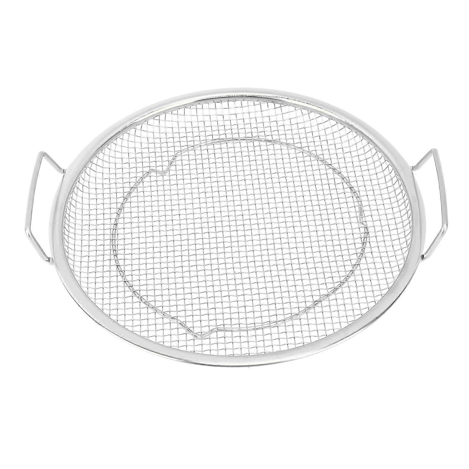 Stainless Steel Fruit Basket with Double Handles, Round Metal Mesh Tray for Snacks, Fruits and Vegetables, Silver