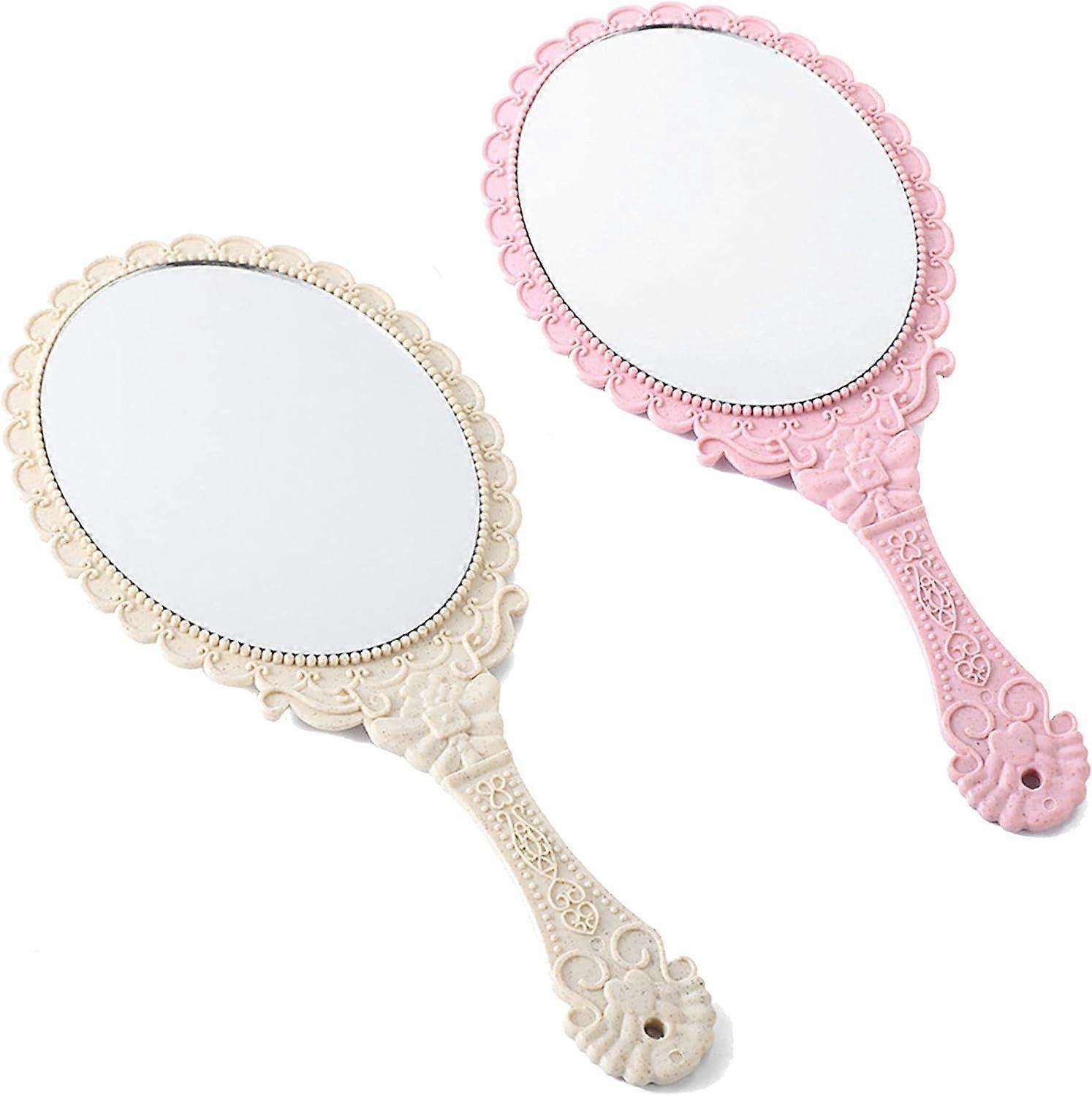 Lot de 2 miroirs de maquillage pour les mains, vintage, ovale, miroir cosmtique, miroir de coiffure, miroir de coiffage avec poigne, voyage, miroir de