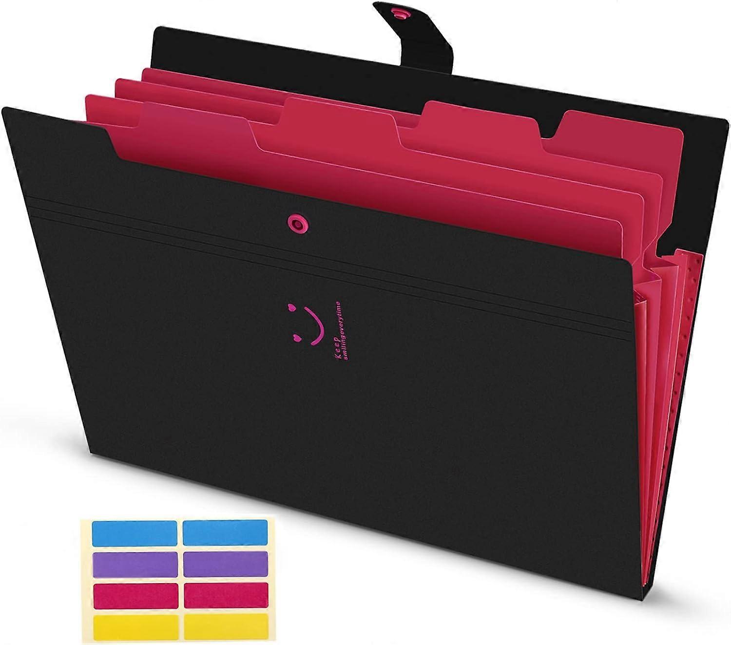 A4 Expandable Folder Document Folder Expandable Folder with 5 Pockets Large Capacity File Folder with Snap (Black)