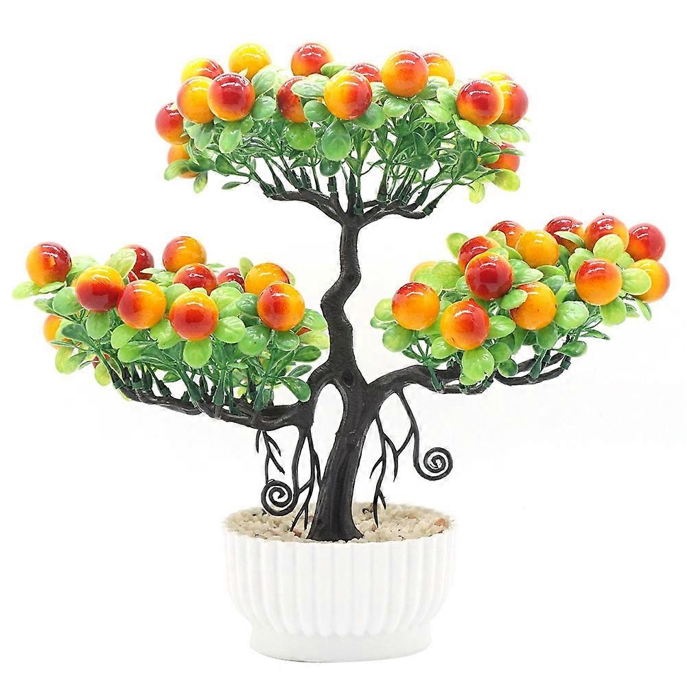 Artificial Potted  Fruit Tree Simulation Potted Plant Home Office Decor (Orange)