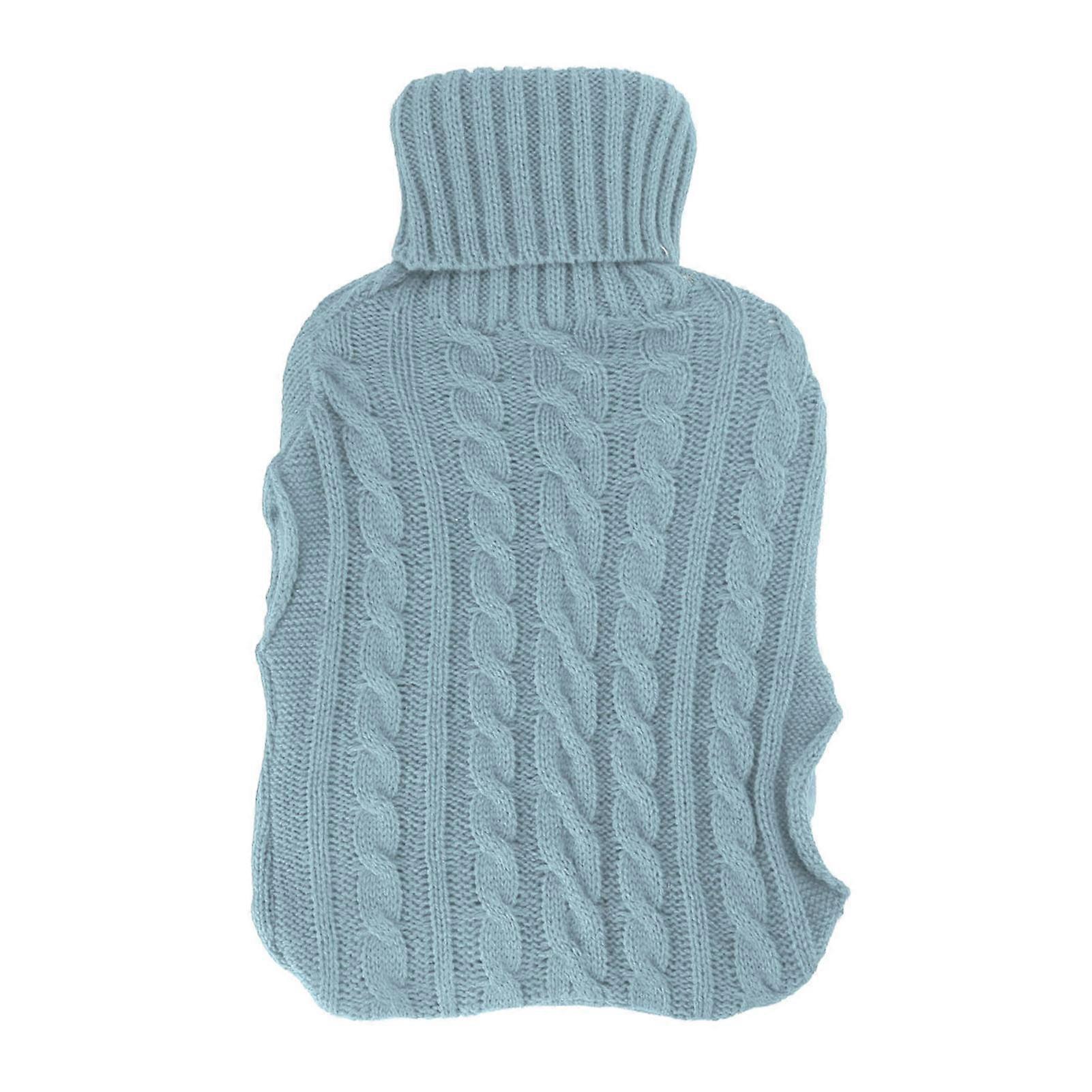 Gummi-Wärmbeutel mit gestrickter Handeinsatzabdeckung - Groß Hellblau