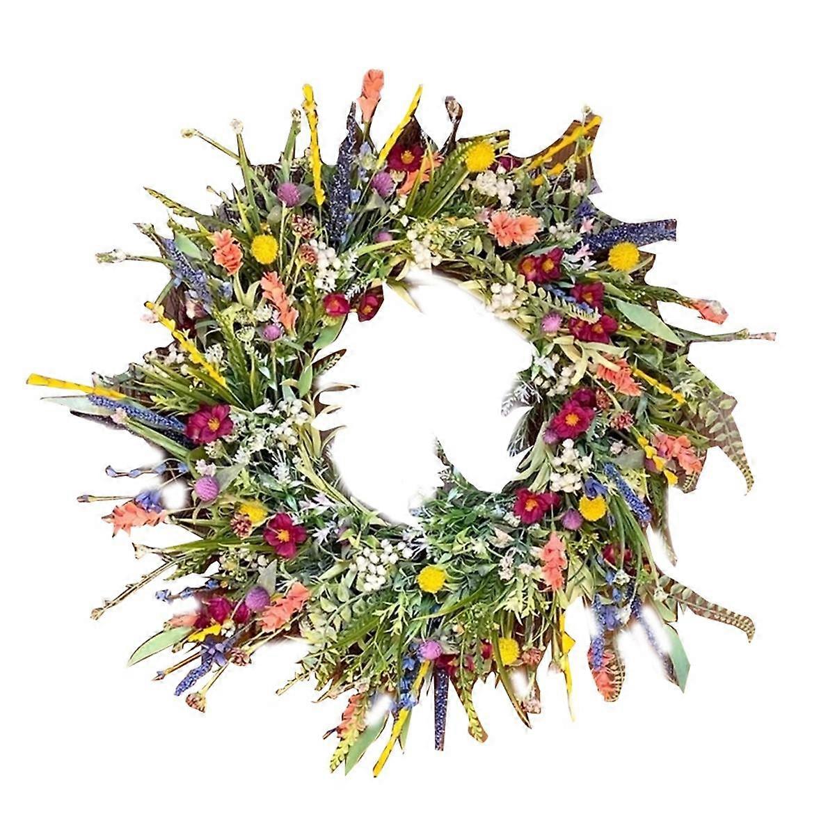 Spring Artificial Daisy Lavender Wreath Wildflower Summer Silk Wreaths for Front Door Home Wall Far