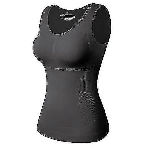 Women's Shapewear Tank Top Built-in Bra Seamless Shapewear Camisole Slim Fit Compression Waist Drawstring Black