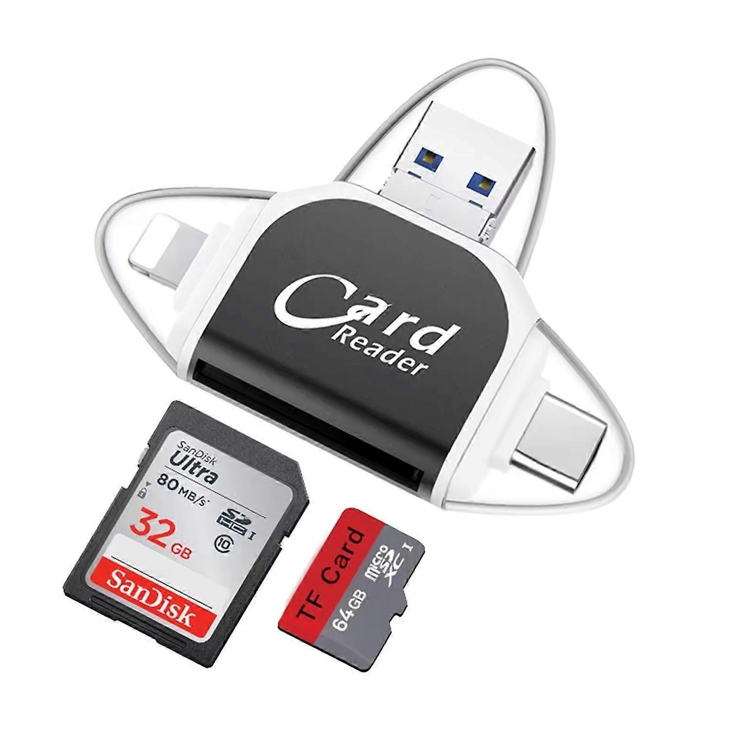 Multiport 4-i-1 Kortläsare, USB C SD TF minneskortläsare