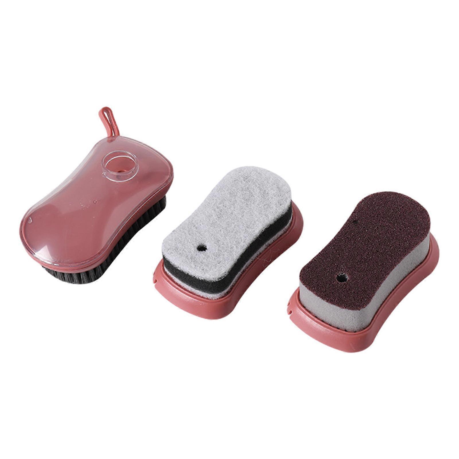 Push Down Automatic Liquid Cleaning Brush Multi-purpose Shoe Brush Laundry Brush Sponge Emery Nylon Three Brush Head Set