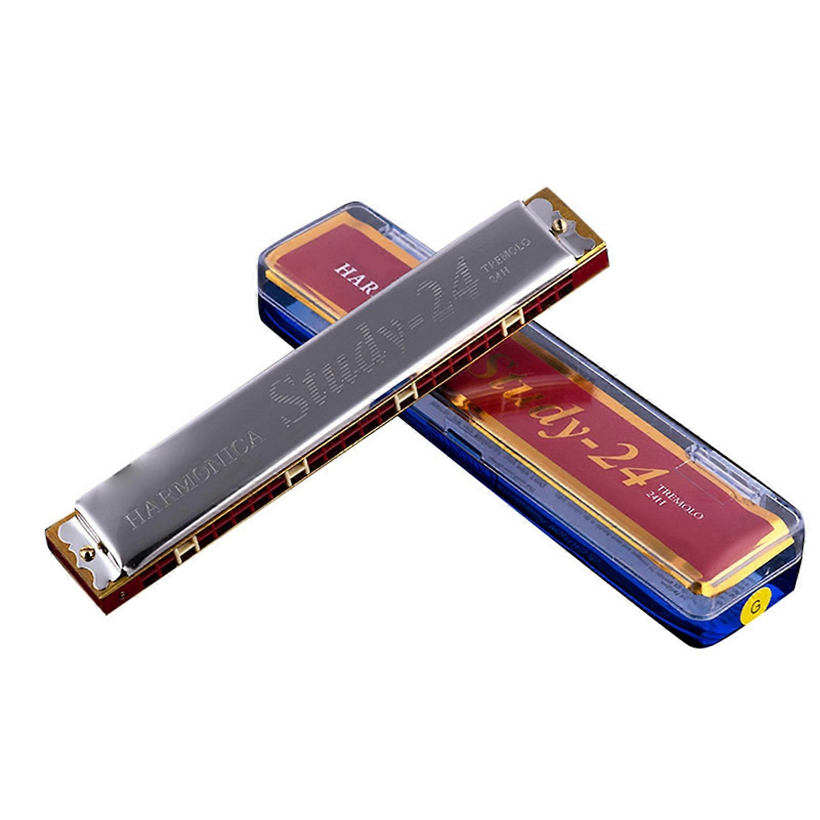 C Key Harmonica 24 Holes Resin Mirror Polishing Surface Good Air Tightness Tremolo Mouth Organ for Beginner