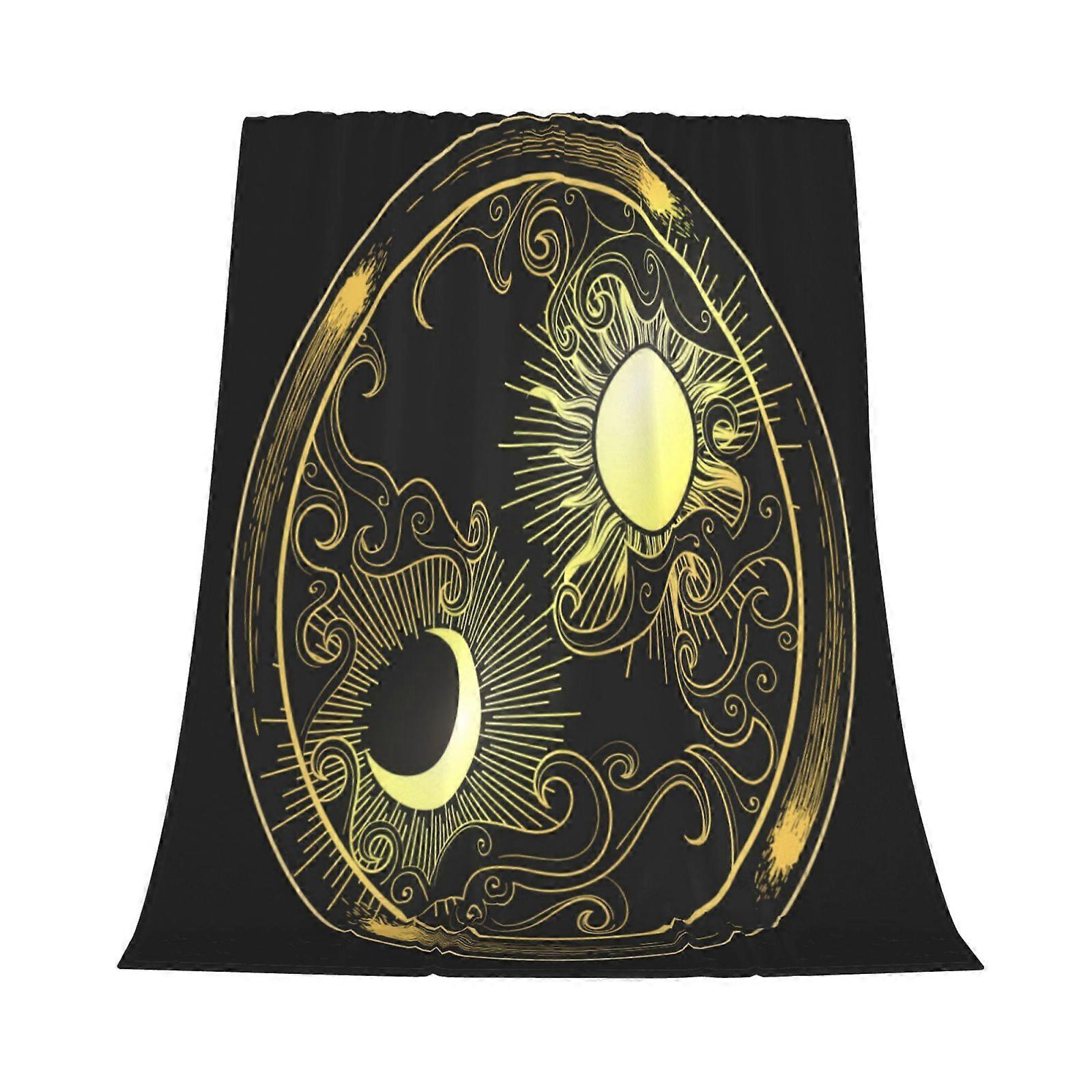 Hand drawn flannel blanket for bedroom decor and bedding,sun and moon -CT853