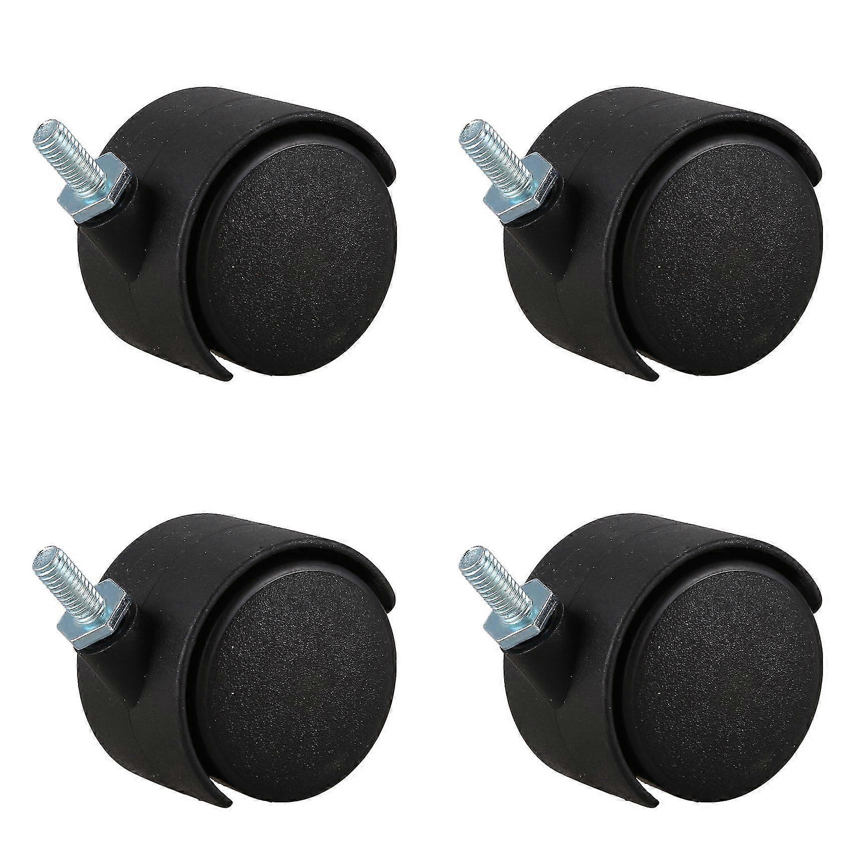 4x 6mm Threaded Stem 40mm Dual Wheel Rotatable Caster Black